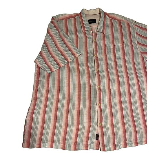 Tommy Bahama Men's Short Sleeve Button Front Shirt 100% Linen Pink Gray Size 2XL - Picture 4 of 8